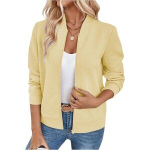 Women's Yellow Zip Up Long Sleeve Bomber Jacket Coat Lightweight Casual Clothes